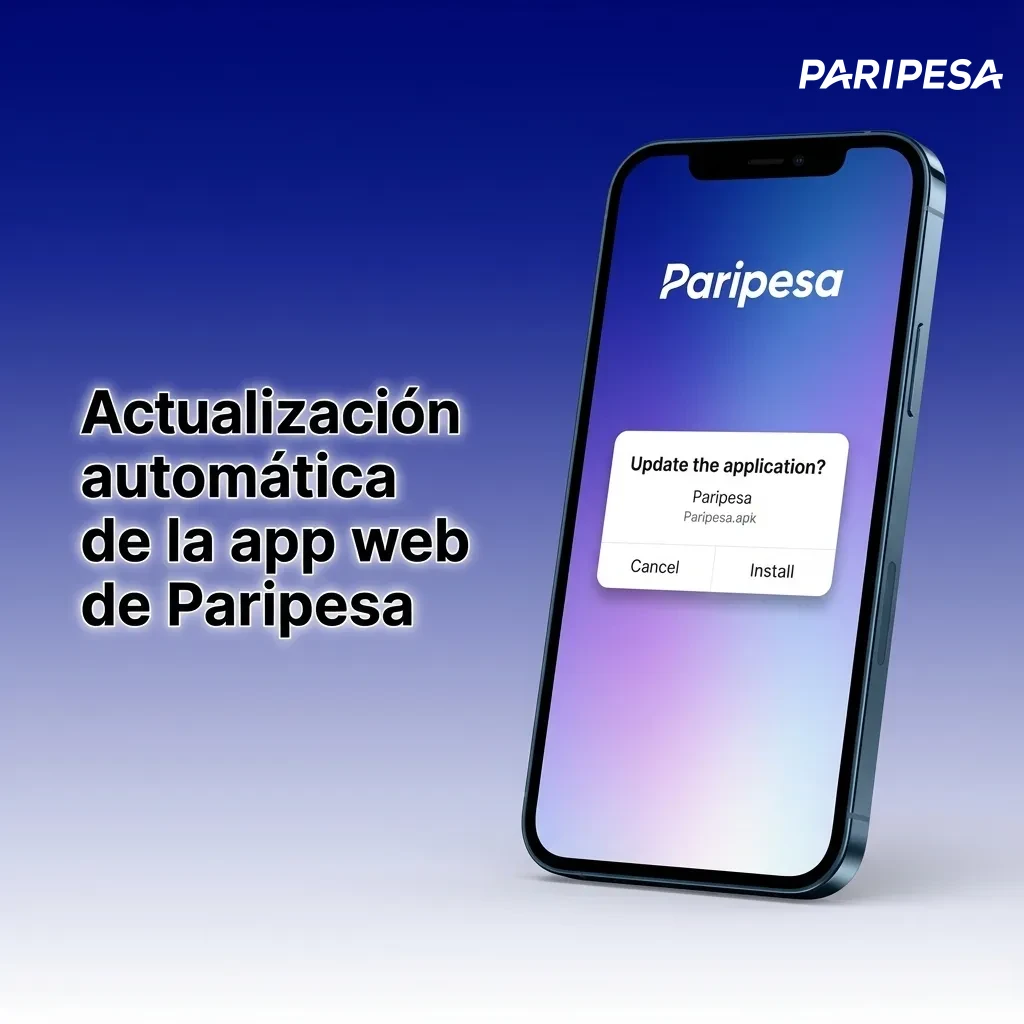 Ilustración de móvil con icono Paripesa mostrando actualización automática de la app web y contenido siempre al día