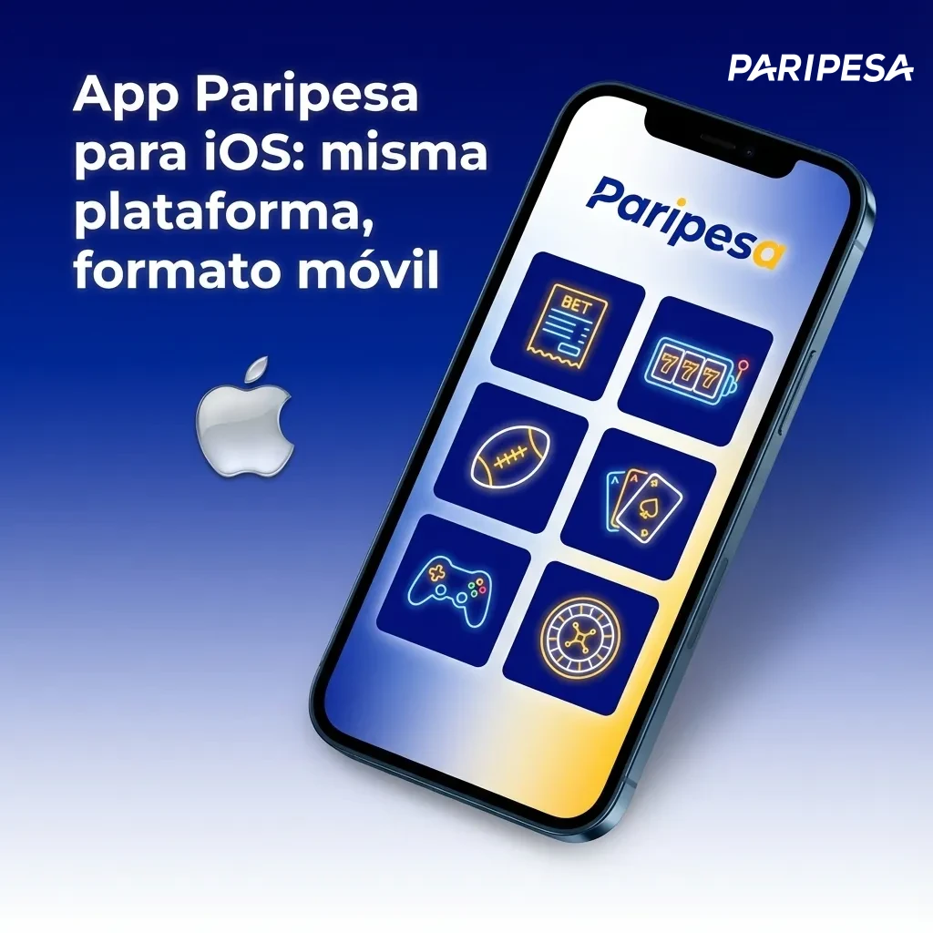 Pantalla de la app Paripesa para iOS en iPhone y iPad, mostrando apuestas deportivas, casino en vivo y opciones de pago
