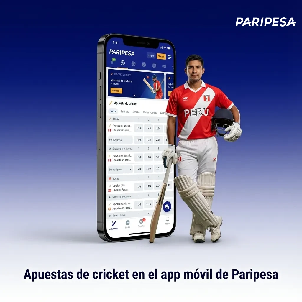 Mano sosteniendo celular con la app Paripesa abierta en pantalla de apuestas de cricket en vivo