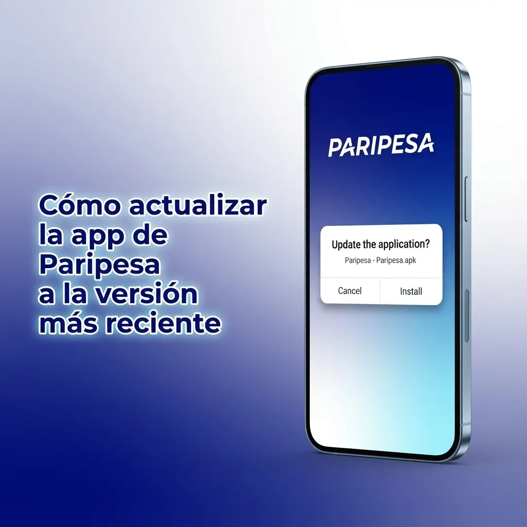Ilustración de un móvil Android y un iPhone mostrando la app de Paripesa con iconos de actualización y seguridad