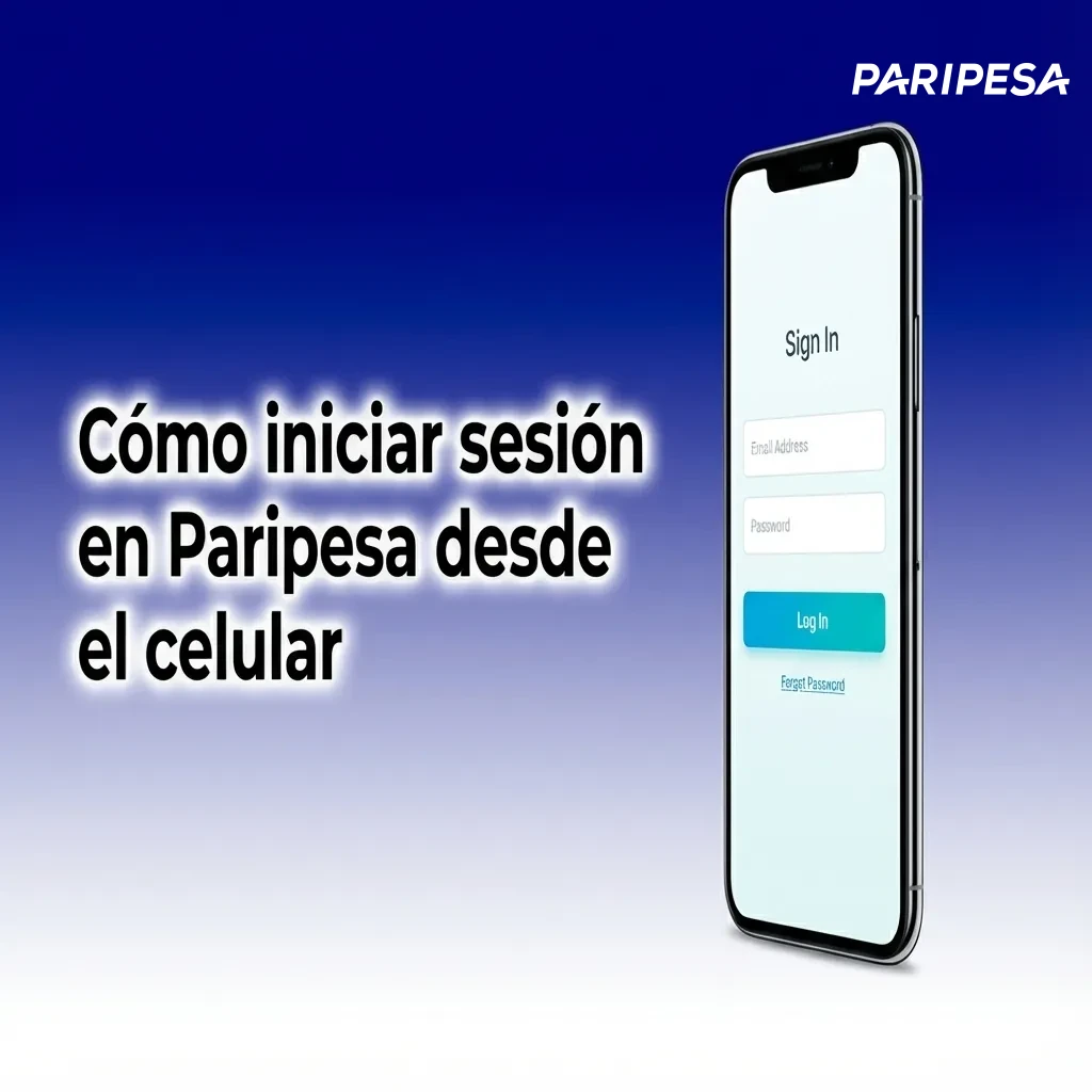 Mano sosteniendo smartphone con pantalla de inicio de sesión de Paripesa y campos para correo, contraseña y botón “Iniciar sesión”
