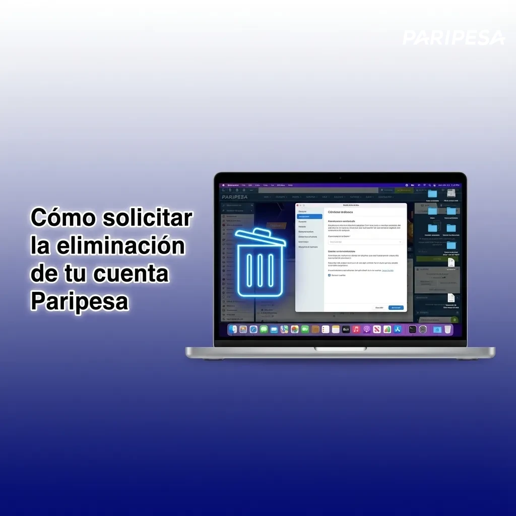 Guía en español en pantalla que muestra pasos numerados para cerrar y eliminar una cuenta Paripesa online