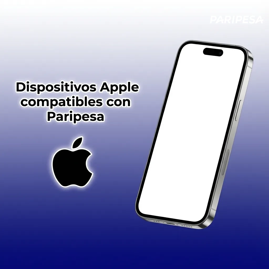 Collage de iPhone y iPad modernos con el logo de Paripesa y texto “Compatible con iOS 12 o superior” en español.