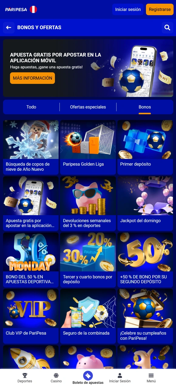 Reclama tus promociones exclusivas y activa tu bono en la App de Paripesa en iOS.