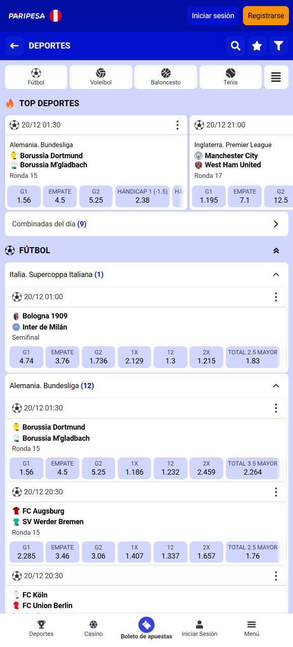 Apuesta en tus eventos deportivos favoritos con las mejores cuotas en la App de Paripesa en iOS.
