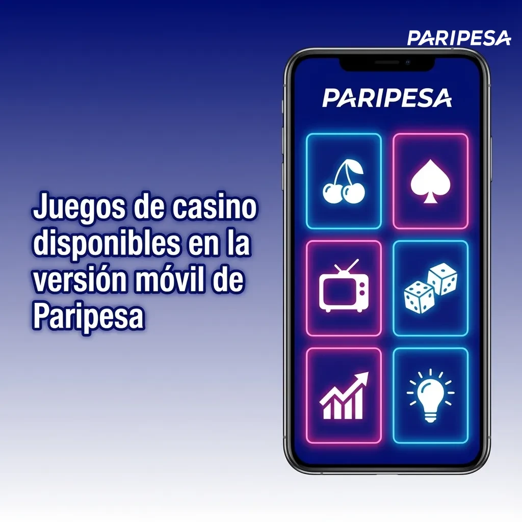 Pantalla de móvil mostrando el casino Paripesa con tragamonedas, ruleta, blackjack y game shows en vivo en modo vertical