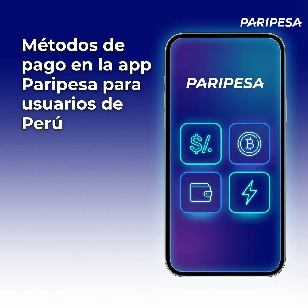 Pantalla de la app Paripesa mostrando métodos de pago en Perú: Visa, Mastercard, billeteras, banca online y criptomonedas