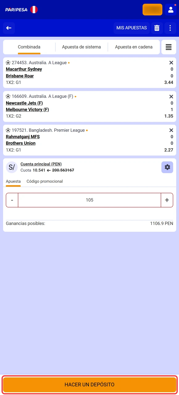 Ingresa el monto de tu jugada para validar la Apuesta en la App de Paripesa oficial.
