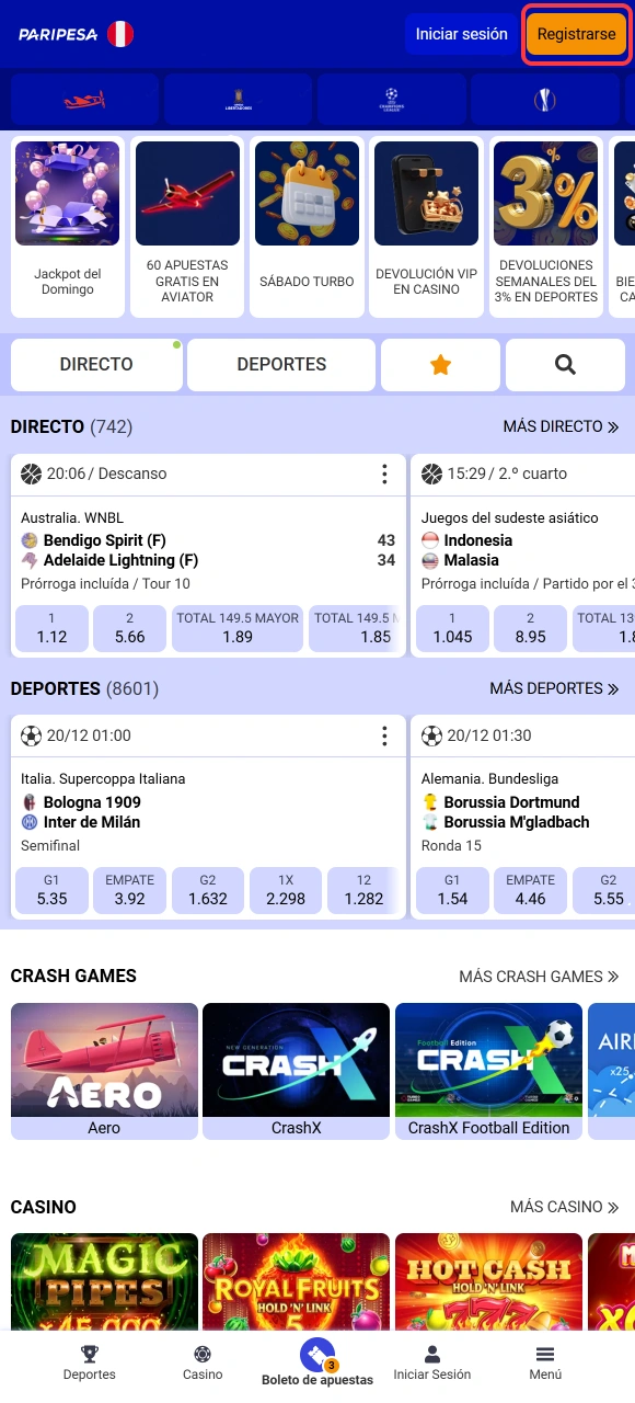 Regístrate como nuevo usuario para apostar desde la versión de iOS en la App de Paripesa.