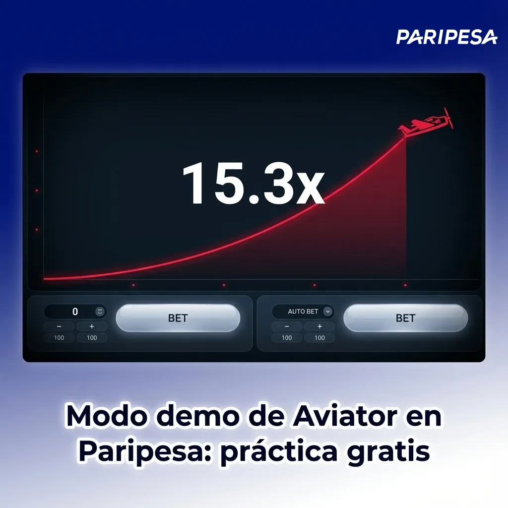 Interfaz del juego Aviator en Paripesa en modo demo, con avión despegando y multiplicador creciente sobre fondo oscuro