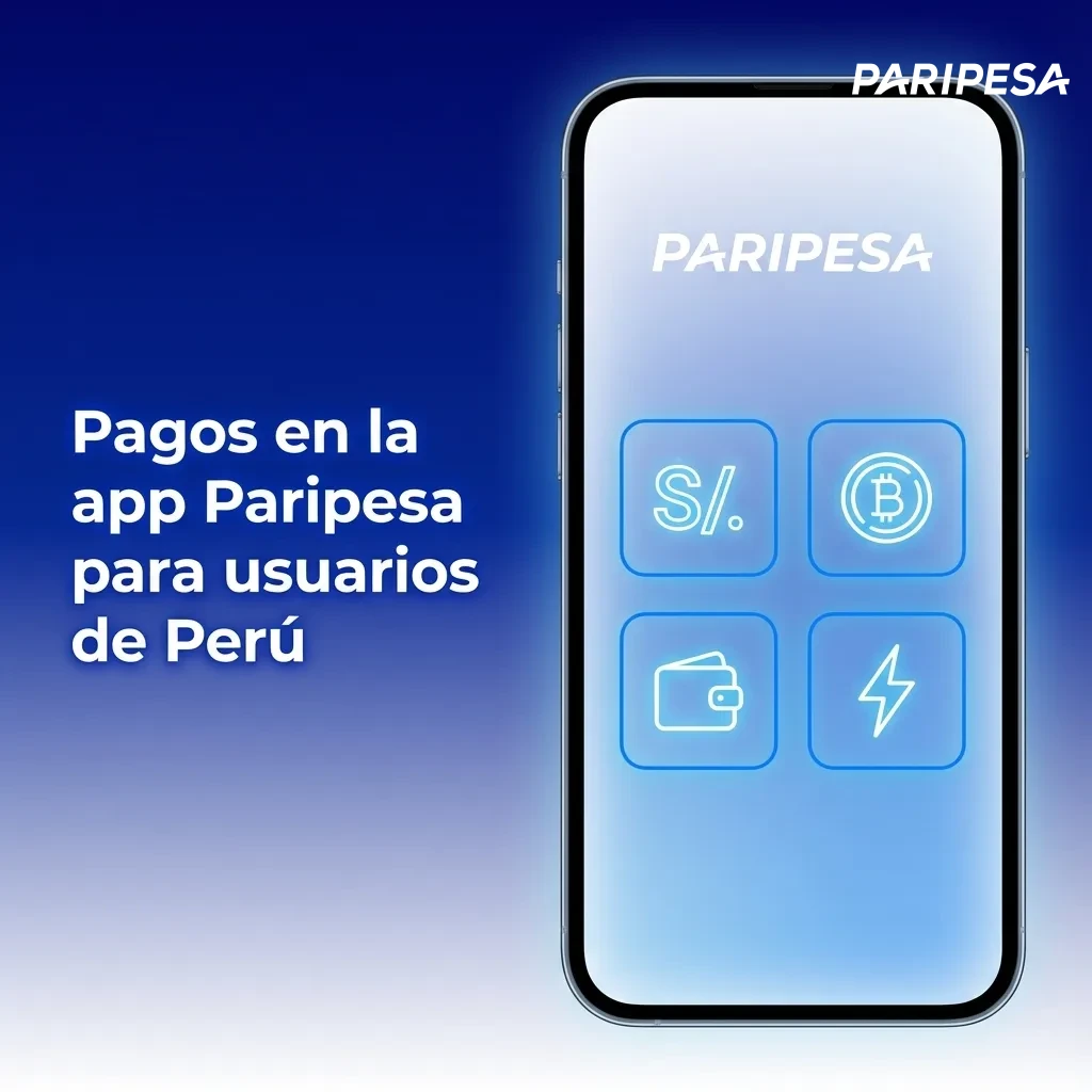 Pantalla de la app Paripesa en Perú mostrando opciones de pago GPay, BinancePay, BTC, USDT y otras criptomonedas.
