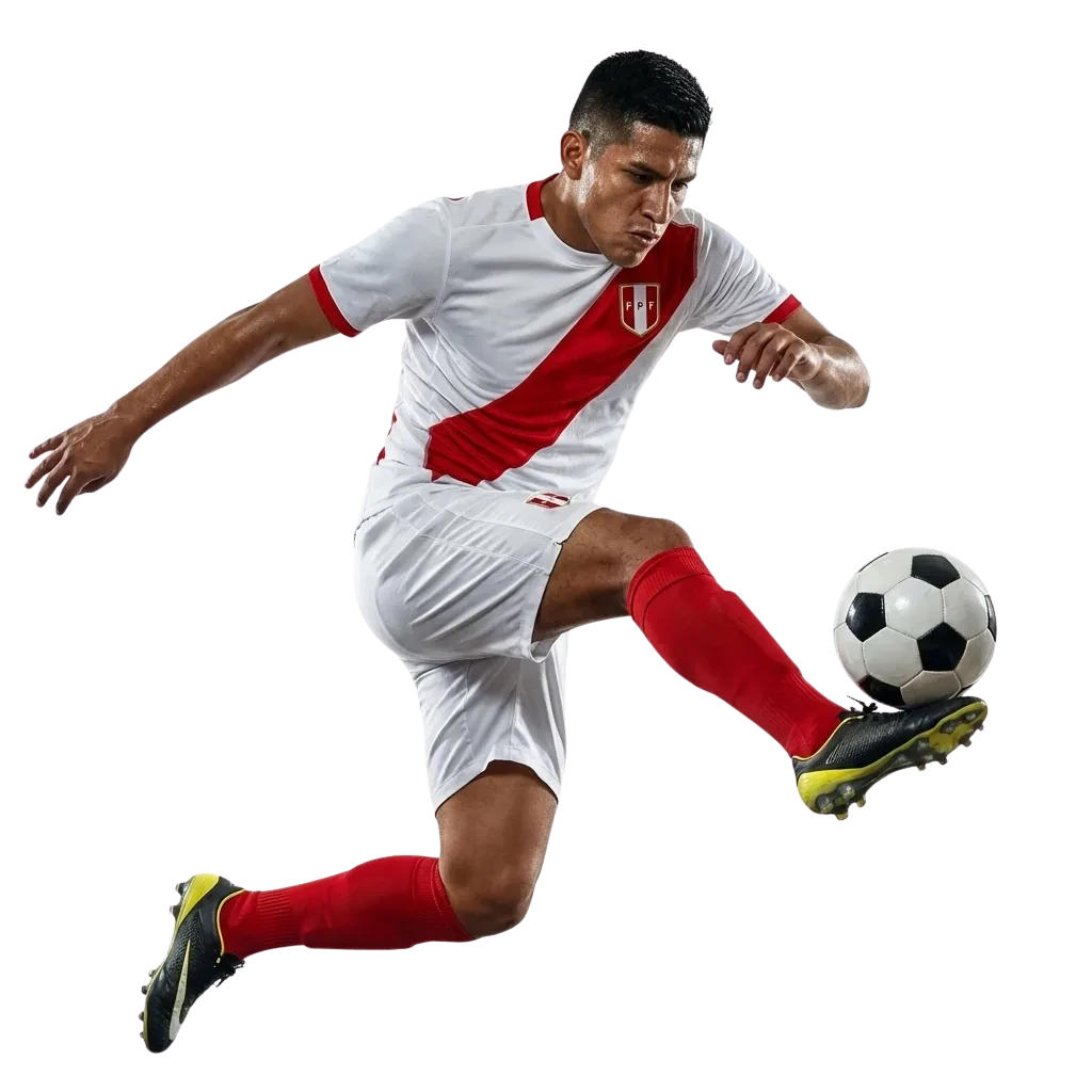 Hombre apostando fútbol online en Perú, con partidos en vivo en pantalla y bono de bienvenida destacado en la web