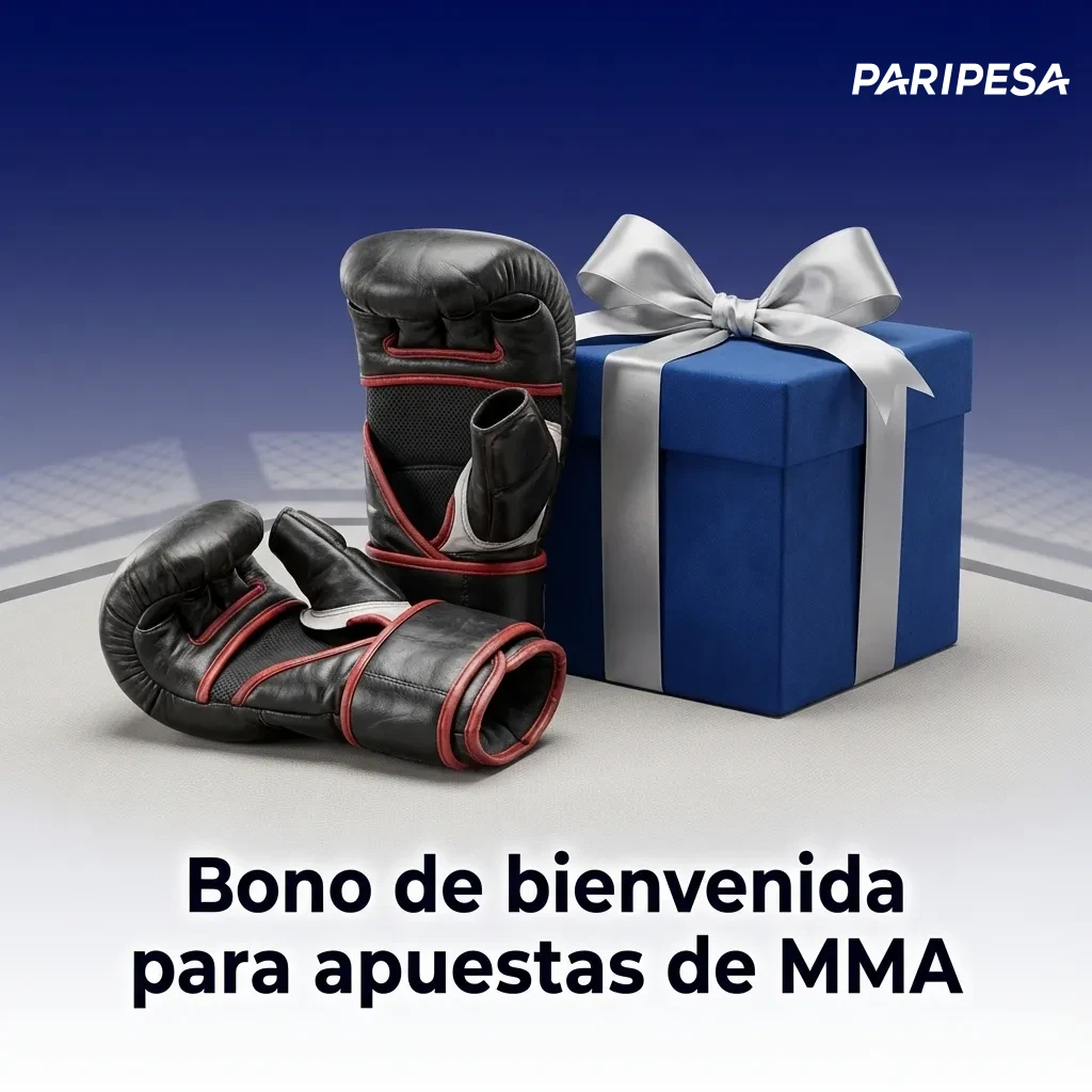 Banner de bono de bienvenida Paripesa para apuestas de MMA, con peleador de UFC y texto sobre porcentaje extra al primer depósito