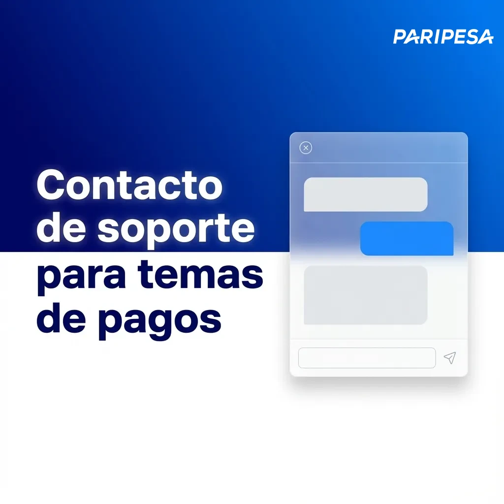 Ilustración de usuario contactando soporte de pagos por chat en vivo, correo y formulario web en una pantalla.