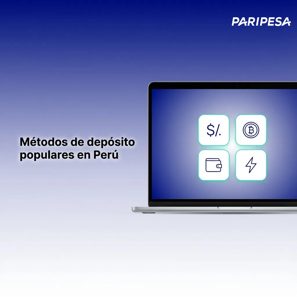 Ilustración de métodos de depósito en Perú: Google Pay, MasterCard, Binance Pay, USDT, Bitcoin y Litecoin.