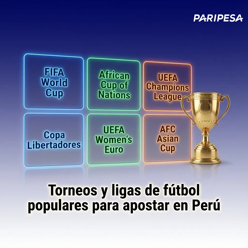 Ilustración de torneos y ligas de fútbol populares para apuestas online en Perú, incluyendo copas y ligas internacionales