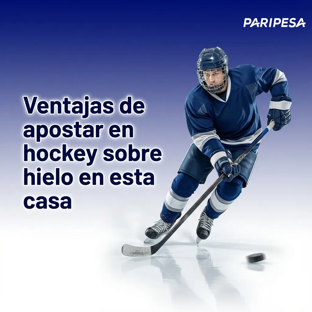 Banner en español sobre ventajas de apostar en hockey sobre hielo en Paripesa, con íconos de cuotas, cash out y apuestas en vivo