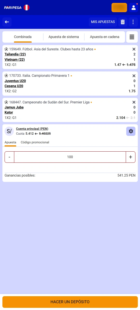Establece la cantidad de dinero y confirma tu jugada para validar la Apuesta en Paripesa.