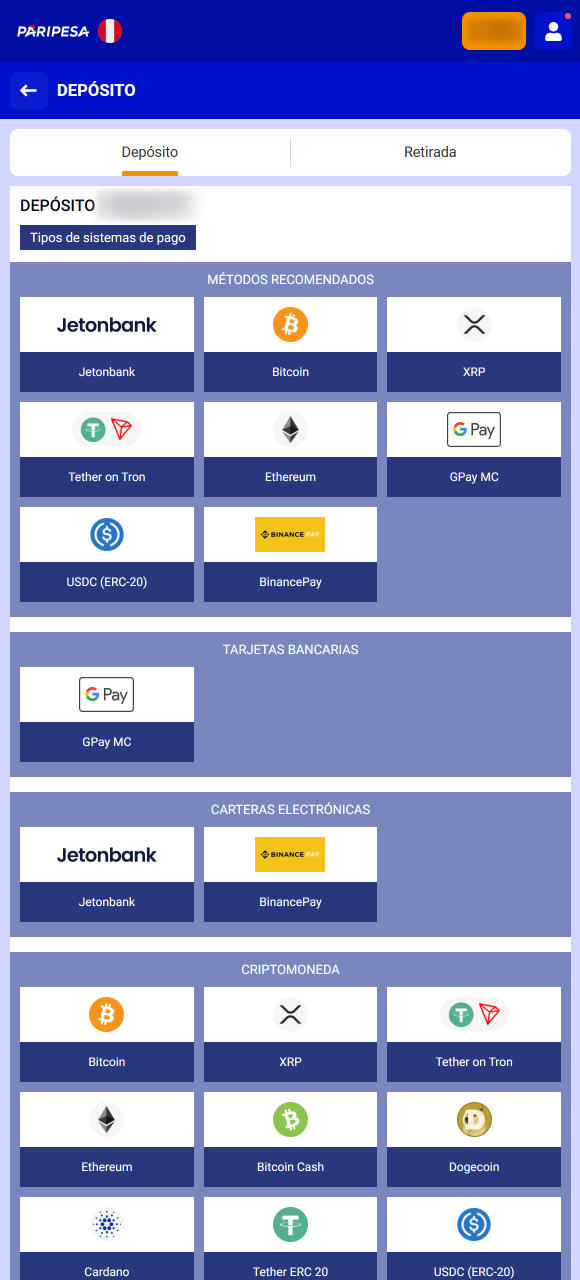 Carga saldo en PEN con tu método favorito y prepárate para tu primera Apuesta en Paripesa.