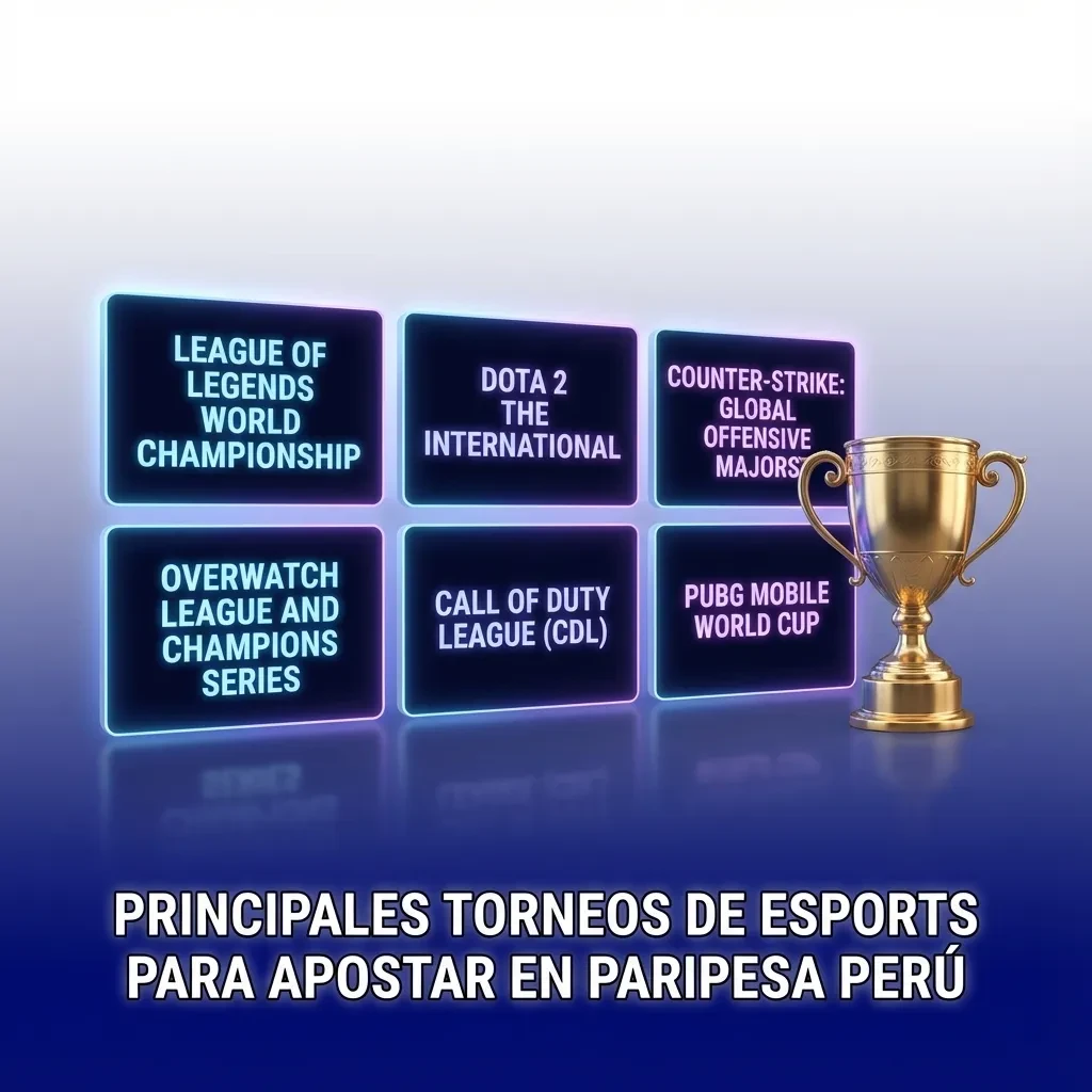 Tabla de torneos eSports destacados para apostar en Paripesa Perú, con juegos como Dota 2, CS2, LoL y Valorant