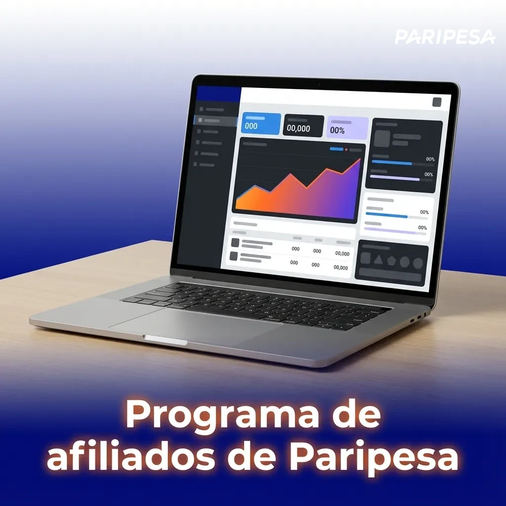 Banner del programa de afiliados de Paripesa con iconos de comisiones, seguimiento y materiales promocionales