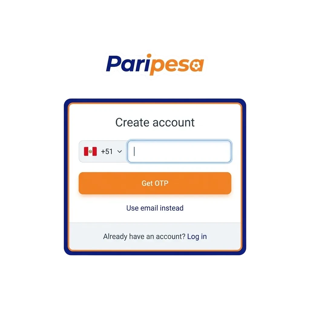 Pantalla de registro y acceso a cuenta en Paripesa Perú con formulario, opciones de inicio de sesión y bono de bienvenida destacado