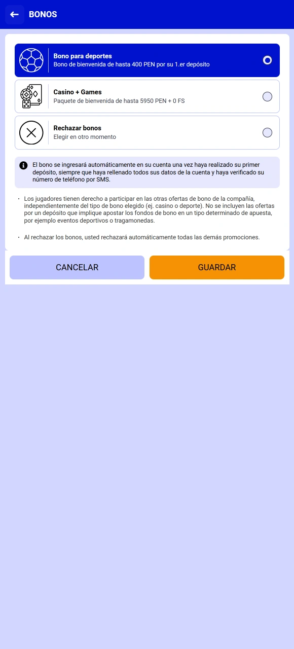 Activa la casilla de promociones para obtener tu Bono en Paripesa tras el registro.