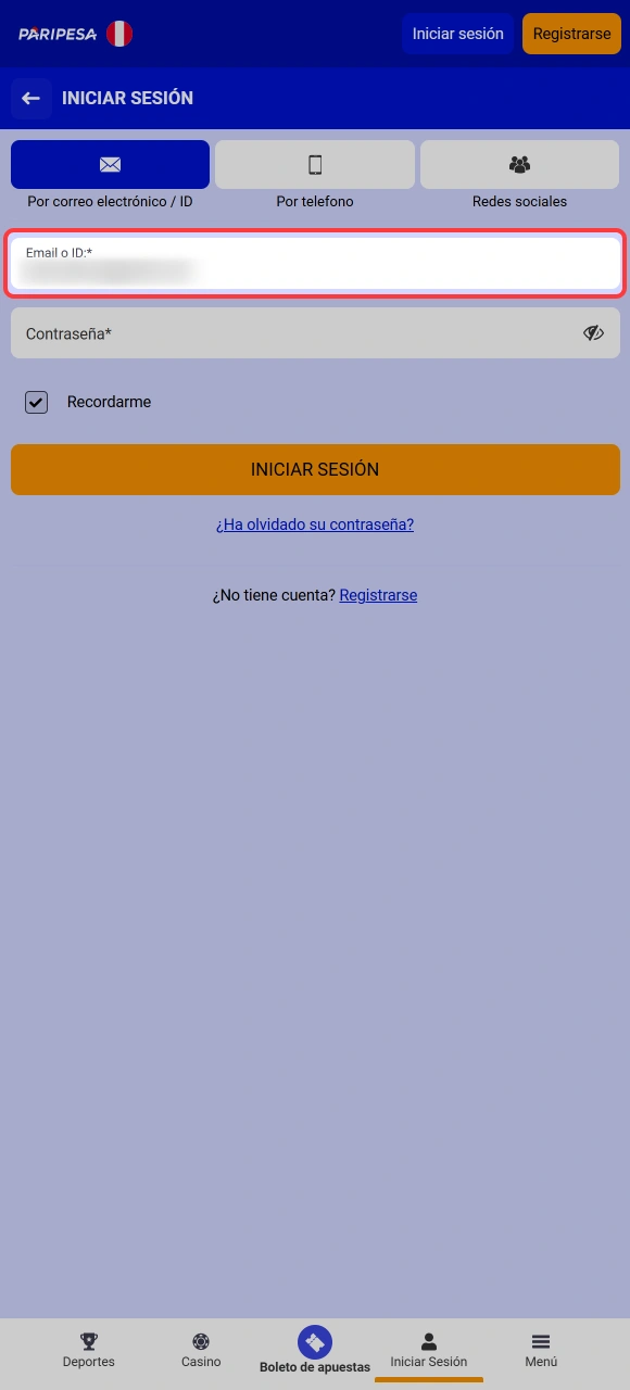 Abre el formulario de acceso para completar el Login en Paripesa de manera segura.