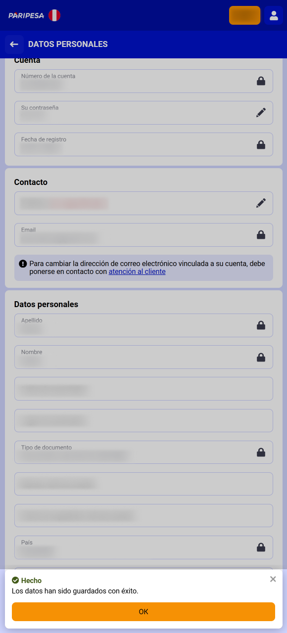 Recibe la notificación de éxito tras finalizar tu Verificación en Paripesa en la plataforma.