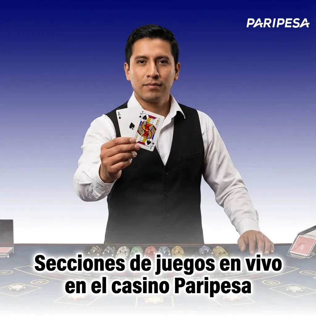 Interfaz del casino en vivo Paripesa con secciones de ruleta, blackjack, baccarat, póker y shows de juego en directo