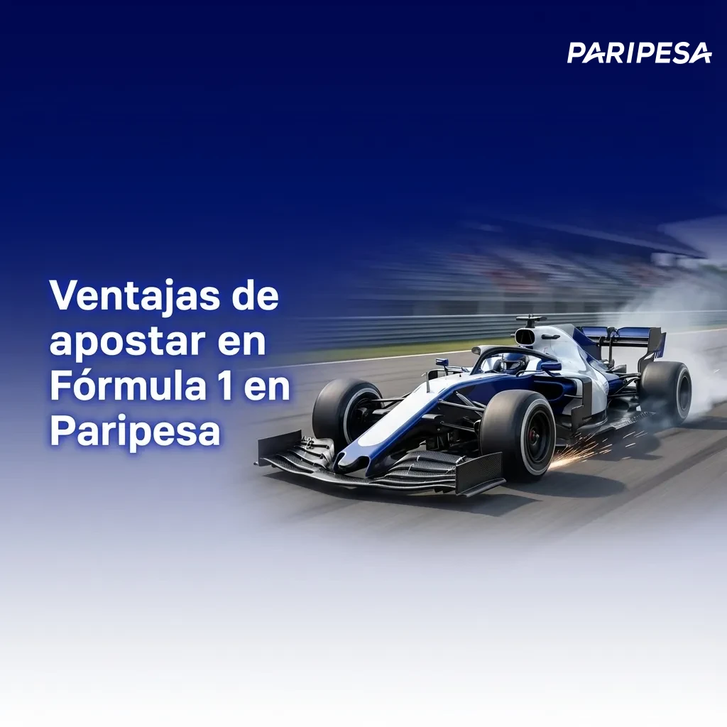 Banner de apuestas Fórmula 1 en Paripesa con coche de carrera, cuotas destacadas y opciones de apuesta en vivo para Perú